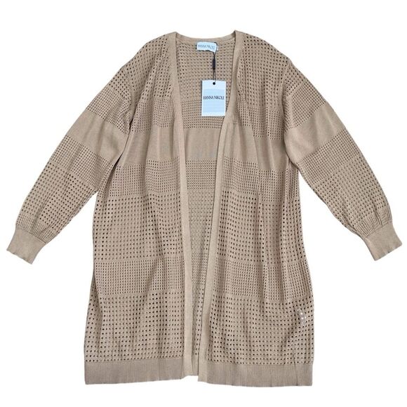 Hanna Nikole Plus Size 20W Hollowed-Out Cardigan Long Sleeve Open Front Knitwear - Picture 1 of 10